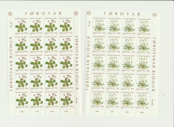 The Faroes  Full set of 5 in whole sheets  Flowers NH Mint. - Image 2