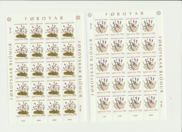 The Faroes  Full set of 5 in whole sheets  Flowers NH Mint. - Image 3