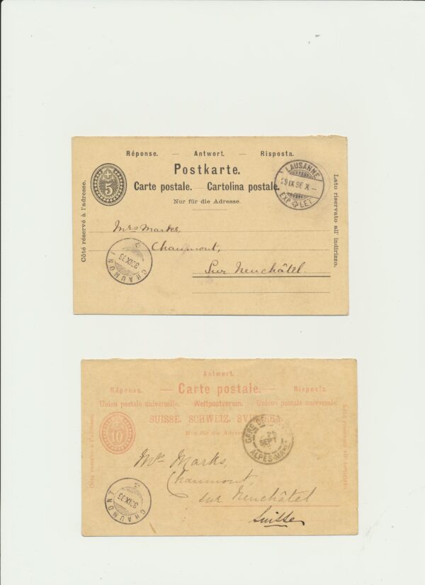 Switzerland - Suisse - two Carte Postale from 1896-7. All used with full letter.