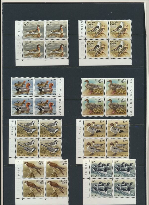 Icelandic Birds in  NH Mint blocks of four. All in full sets from 1987-1990 - Image 2
