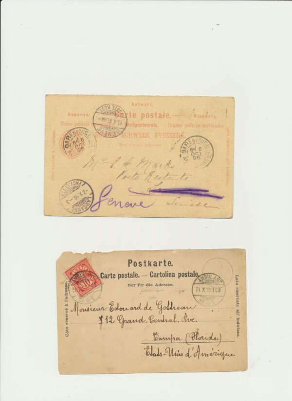 Switzerland - Suisse - two Carte Postale from 1896-9. All used with full letter.