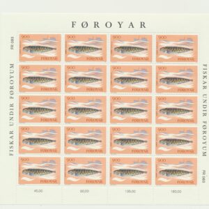 The Faroes Full set of 4 in whole sheets Fishes  NH Mint.
