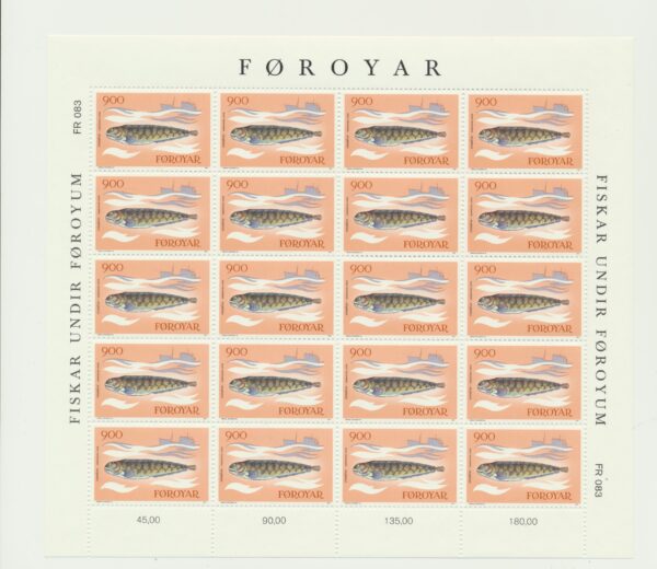 The Faroes Full set of 4 in whole sheets Fishes  NH Mint.